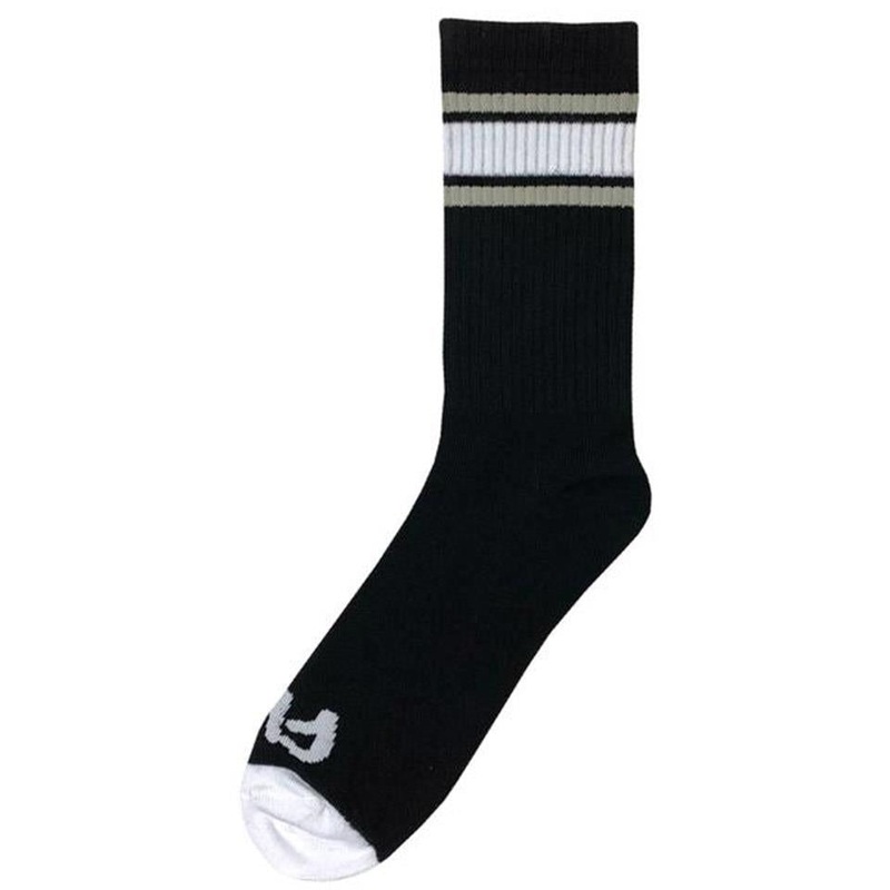 Cult Stripe Crew Socks – Black With Grey & White Stripe