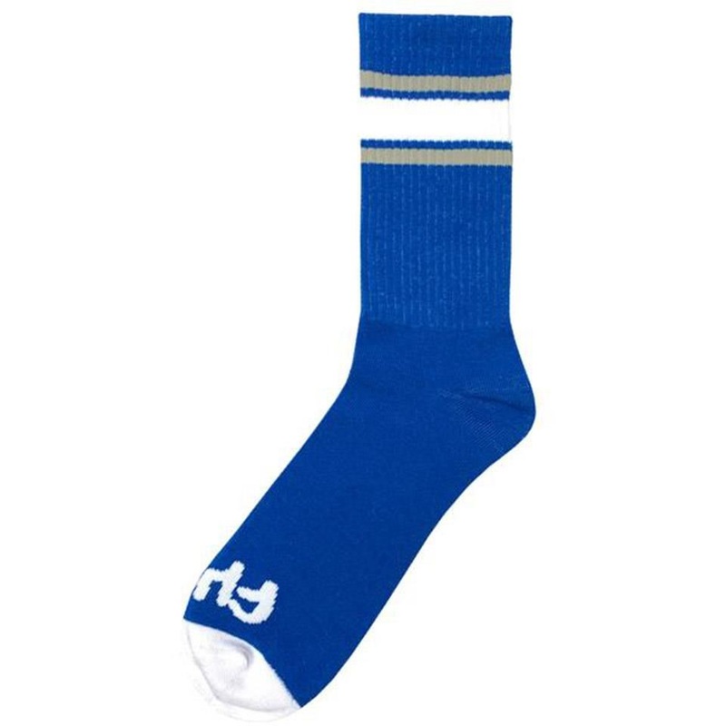 Cult Stripe Crew Socks – Blue With Grey & White Stripe