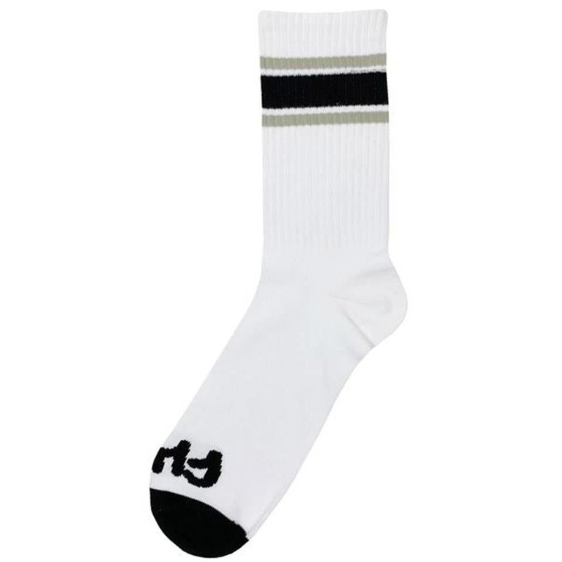 Cult Stripe Crew Socks – White With Grey & Black Stripe