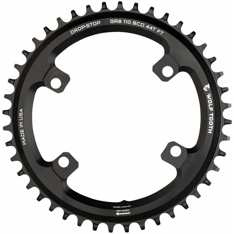 Wolf Tooth Shimano 110 Asymmetric BCD Chainring – 40t, 110 Asymmetric BCD, 4-Bolt, Drop-Stop Flattop, For Shimano GRX Cranks