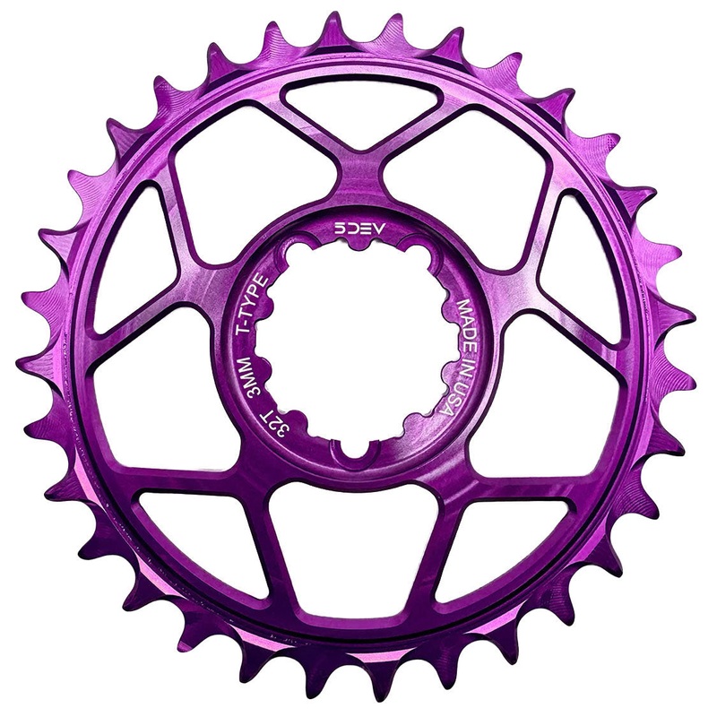 5Dev T-Type 3-Bolt Chainring 3mm Offset 32t Purple