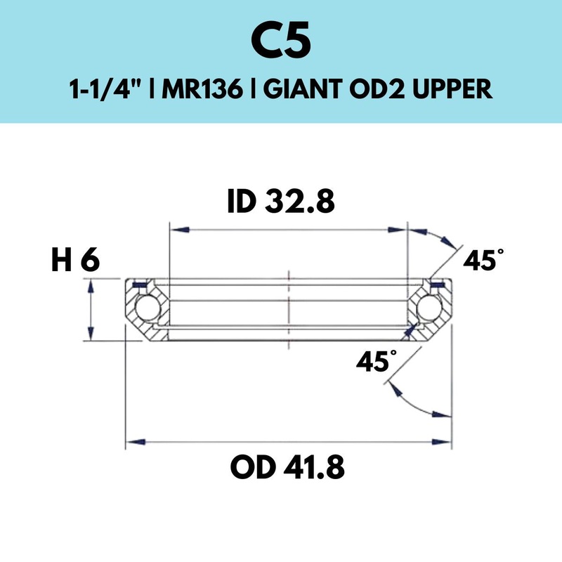 Black Bearing 1 1/4 Headset Bearing C5 Giant Od2 Upper