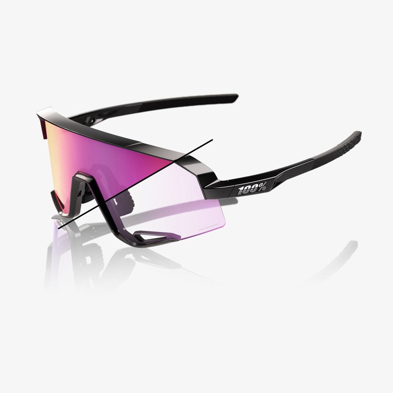 100% Sunglasses Slendale – Gloss Black – Photochromic Purple Mirror