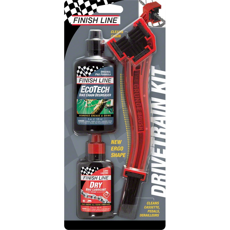 Finish Line Starter Kit 1-2-3, Includes Grunge Brush, 4oz DRY Chain Lubricant and 4oz EcoTech Degreaser