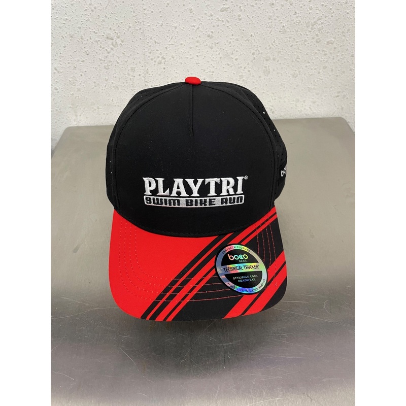 Playtri / BOCO Running Trucker Hat – Black/Red