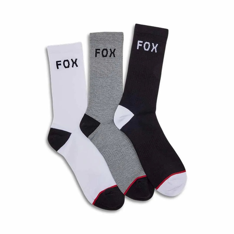 Fox Crew Socks 3 Pack (2024)-Black/White/Grey-XS/S & S/M & L/XL
