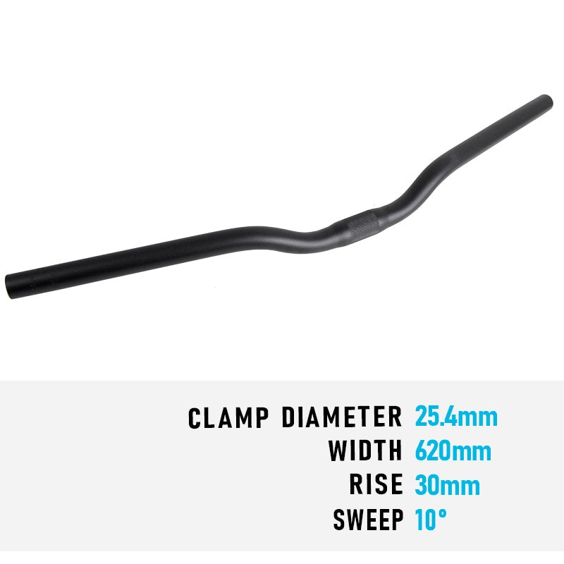 Handlebar Alloy 25.4 x 620mm x 30mm Rise Black (8254)