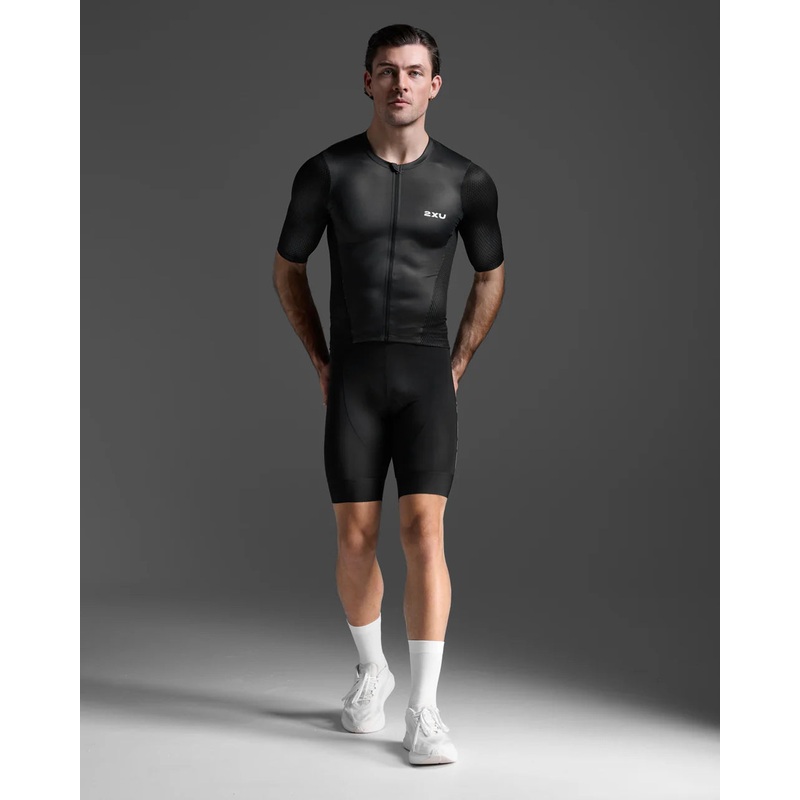 2XU Men’s Aero Hex Sleeved Tri Top – Black/White