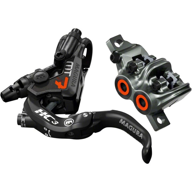 Magura MT7 HC3 Disc Brake and Lever – Front or Rear, Hydraulic, Post Mount, Black/Orange