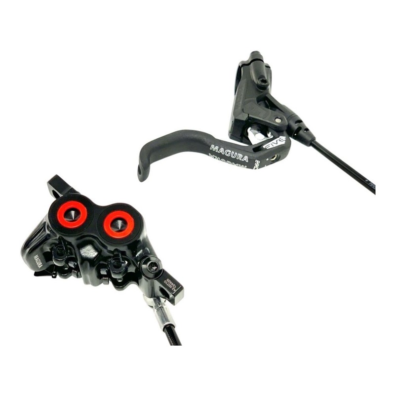 MT5 HC Carbon Disc Brake, Front or Rear, Carbon Black / Neon Red