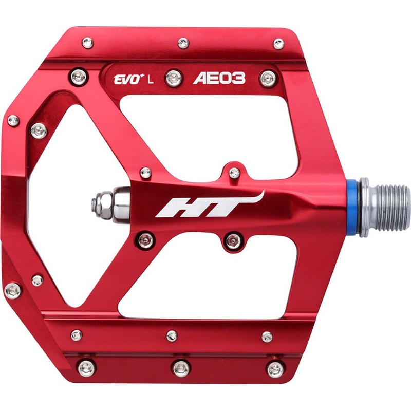 HT Components AE03 EVO+ Platform Pedals Body: Aluminum Spindle: Cr-Mo 9/16 Red Pair