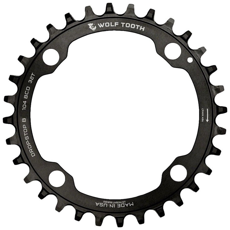Wolf Tooth 104 BCD Chainring – 32t – 104 BCD 4-Bolt – Drop-Stop B – Black