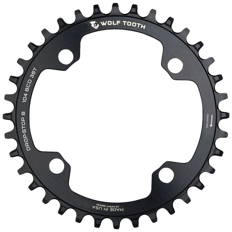 Wolf Tooth 104 BCD Chainring – 36t – 104 BCD 4-Bolt – Drop-Stop B – Black