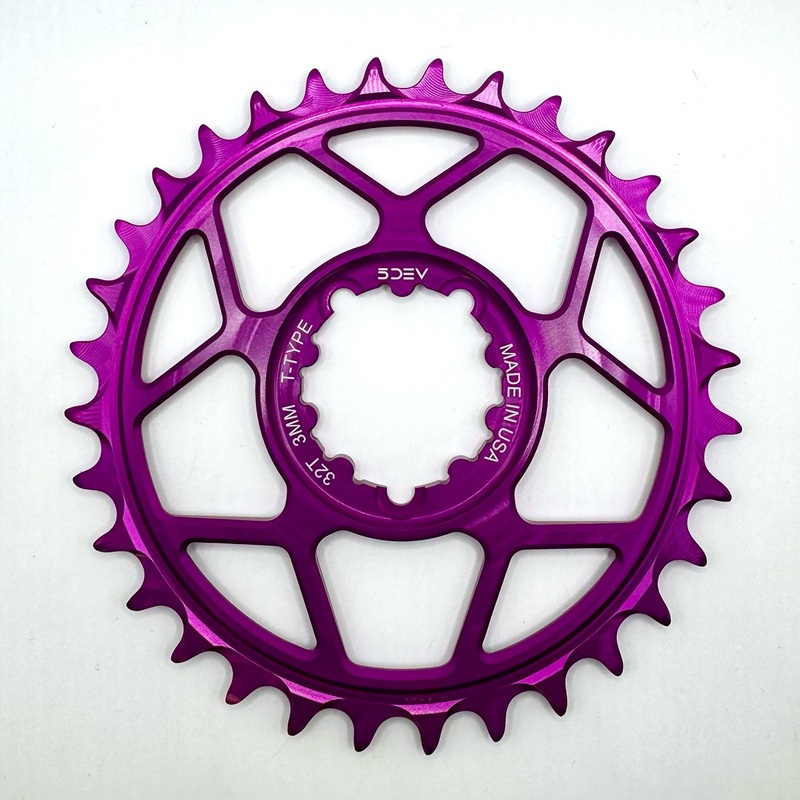 5DEV Chainring – T-Type SRAM 3-Bolt Chainring – 3mm Offset – 30T – Purple