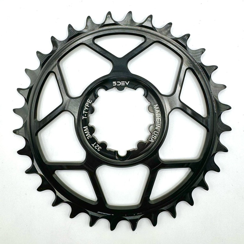5DEV Chainring – T-Type SRAM 3-Bolt Chainring – 3mm Offset – 34T – Black