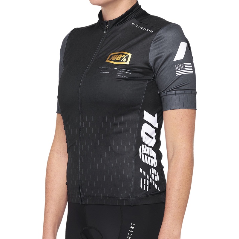 100% Exceeda Womens SS Jersey-SM & MD & LG-Black/Charcoal